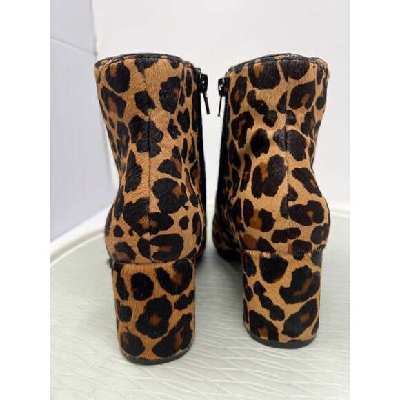 INC Calf Hair Ankle Boots Size 7 Tan Black Leopard Print Block Heel Zipper - Picture 4 of 10
